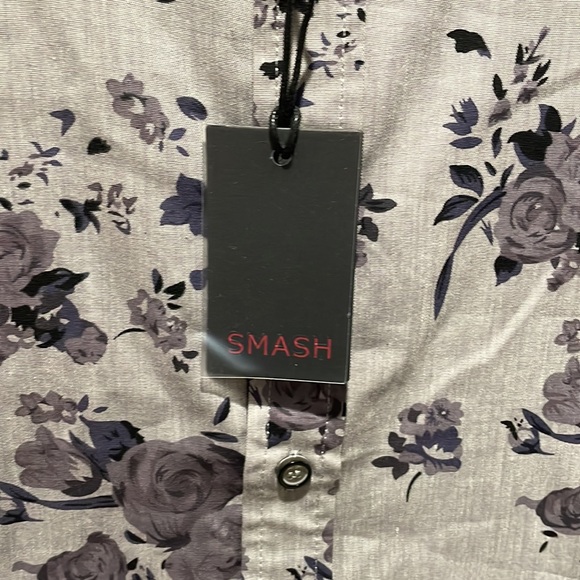 Men’s floral short sleeve button up by Smash brand grey purple black rose - Picture 4 of 4